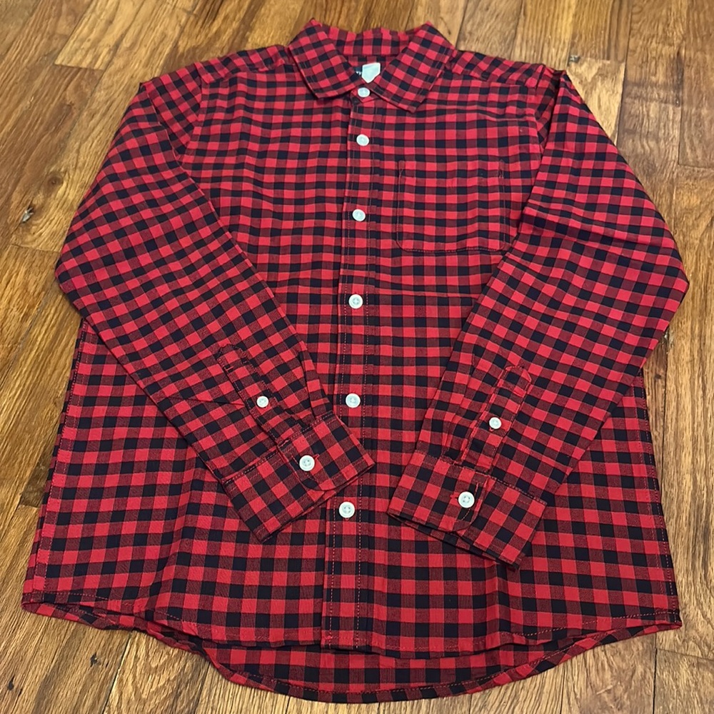 The Childrens place buffalo check Xmas shirt L or 10/12. NWOT (2 available).